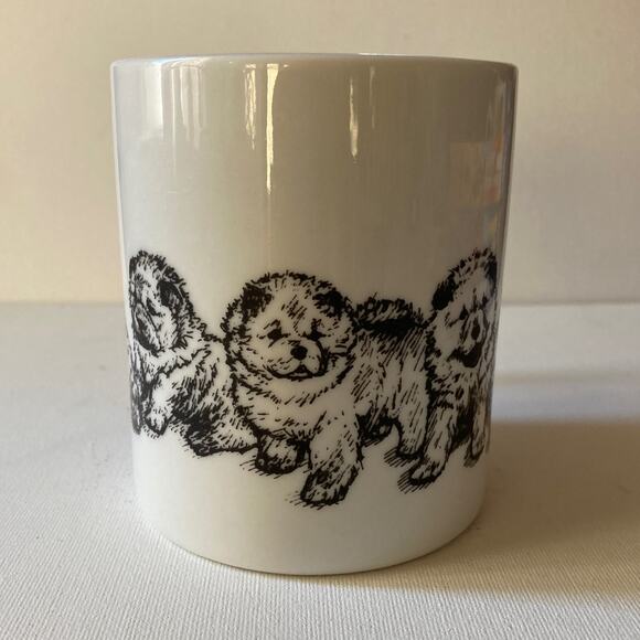 CHOW PUPPIES Mug Vintage 1988 CINDY FARMER Hand Decorated Porcelain ROSALINDE - Picture 2 of 8